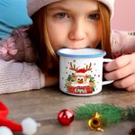 Gepersonaliseerde Schattige Kerst-eland Emaille Mok 355 ml met Naam Kerstcadeau voor Familie en Kinderen