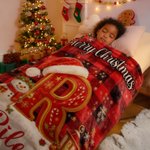 Personalized Plaid Christmas-Themed Initial Soft Throw Blanket with Name Home Decor Christmas Gift for Children Family Friends