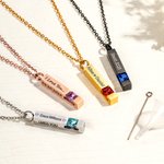Personalizado 1-4 Lados Grabado Cenizas Urna Bar Collar con Piedra de Nacimiento y Texto Cremación Joyería Memorial Regalo para Ella Él