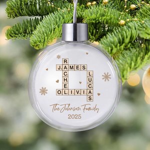 Personalized Snowflake Crossword Puzzle Art Acrylic Christmas Ball Ornament with Text and Year Home Tree Decor Christmas Gift for Family Friends