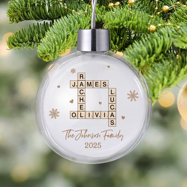 Personalized Snowflake Crossword Puzzle Art Acrylic Christmas Ball Ornament with Text and Year Home Tree Decor Christmas Gift for Family Friends