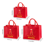 Personalized Christmas Hat Initial Large Jute Tote Bag with Name Christmas Party Gift for Kids Family Friends