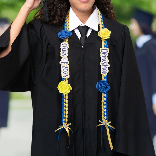 Personalizado Clase de 2025 Rose Rhinestone dos colores trenzado cinta de graduación Lei con Textos Graduación Fiesta Decoración Regalo para Graduados