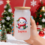 Personalized Cute Snowman 20 oz Name Glass Tumbler with Bamboo Lid and Straw Christmas Gift for Family Friends