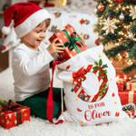Personalized Christmas Sweets Cane Initial Canvas Drawstring Gift Bag with Name Christmas Gift for Family Friends