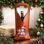 Personalized Cute Christmas Snowman PU Leather Wine Bag with Name and Handle Protective Wine Accessories Christmas Party Gift for Wine Lover
