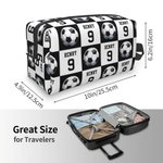 Personalized Basketball Football Sport Check Portable Toiletry Bag with Name and Handle Travel Accessory Game Day Birthday Gift for Sports Lover