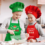 Personalized Cookie Theme Gingerbread Man Snowman Adjustable Kid Apron Chef Hat Set with Pocket for Cooking Christmas Gift for Boys Girls