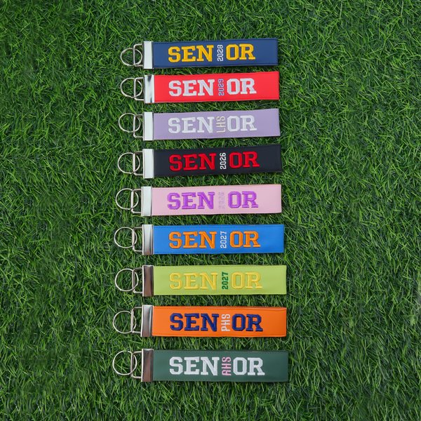 Personalised Embroidered Senior Wristlet Keychain Bag Tag with School Name or Year Graduation Back to School Birthday Gift for Graduates