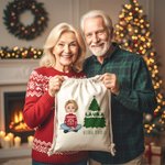 Bolsa de regalo personalizada con personaje de dibujos animados y árbol de Navidad con texto y nombre regalo navideño para niños familia y amigos
