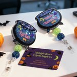 Personalized Witch's Magic Cauldron Glitter Acrylic Badge Clip with Text Party Gift for Lab Technician Friend