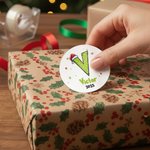 Personalized Santa Hat Green Polka Dot Initial Waterproof Stickers Labels with Name Gift Decor Christmas Party Favors for Kids