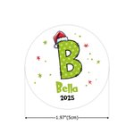 Personalized Santa Hat Green Polka Dot Initial Waterproof Stickers Labels with Name Gift Decor Christmas Party Favors for Kids