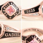 Personalised Square Birthstone Class Ring with Engraved Text and Zircons Graduation Anniversary Gift for Graduates