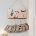 Calendrier de l'Avent en bois personnalisé avec nom et sacs en jute Cadeau de Noël pour enfants