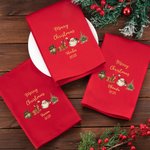 Personalised Elk Christmas Tree Bell Santa Claus 100% Cotton Red Napkin with Name Table Decor Christmas Gift for Family Friend
