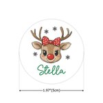 Personalized Cartoon Reindeer Waterproof Stickers Labels with Name Gift Decor Christmas Party Favors for Boys Girls