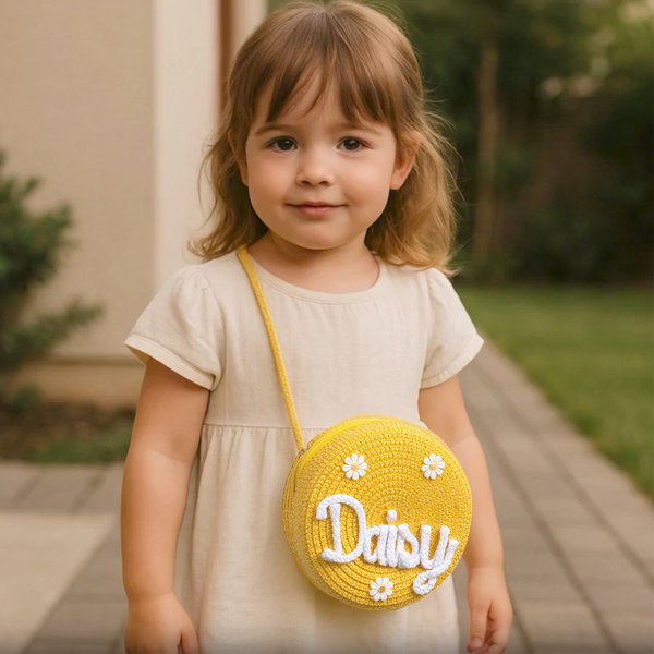 Personnalisé Multicolore Daisy Sac de paille avec nom Voyage Plage Noël Anniversaire Cadeau pour les filles Enfants