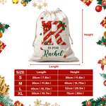 Personalized Christmas Sweets Cane Initial Canvas Drawstring Gift Bag with Name Christmas Gift for Family Friends