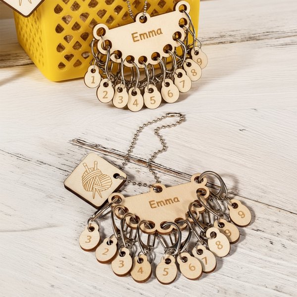 Personalized Removable Wooden Counting Number Stitch Markers Charm with Engraved Name and Holder Birthday Gift for Crochet Knitting Lovers