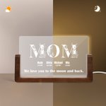 Luce notturna a LED in acrilico con titolo floreale personalizzato, 1-8 nomi, date e base in legno, regalo di Natale per la famiglia.