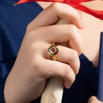 Personalised Square Birthstone Class Ring with Engraved Text and Zircons Graduation Anniversary Gift for Graduates