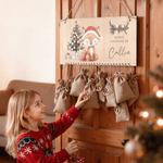 Calendrier de l'Avent en bois personnalisé avec nom et sacs en jute Cadeau de Noël pour enfants