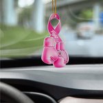 Personalized Pink Ribbon Boxing Gloves Design Beating Breast Cancer Ornament with Text Car Decor Gift for Women Cancer Fighters