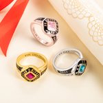 Personalised Square Birthstone Class Ring with Engraved Text and Zircons Graduation Anniversary Gift for Graduates