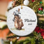 Personalized Golf Bag Design Ceramic Ornament with Name and Year Tree Decor Christmas Gift for Golf Lovers Golfers