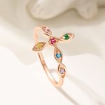 Personalised Dainty Cross Ring with 1-6 Birthstones Anniversary Mother's Day Christmas Gift for Women Family