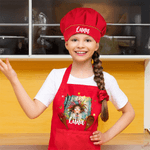 Personalised Multicolor Cute Cartoon Quirky Girl Kid Apron Chef Hat Set with Name Christmas Children's Day Birthday Gift for Girls