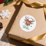 Personalized Cartoon Reindeer Waterproof Stickers Labels with Name Gift Decor Christmas Party Favors for Boys Girls