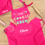 Personalized Cookie Theme Gingerbread Man Snowman Adjustable Kid Apron Chef Hat Set with Pocket for Cooking Christmas Gift for Boys Girls