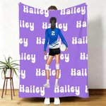 Manta personalizada multicolor de dibujos animados de voleibol para chica con nombre y número Decoración para el hogar Regalo de cumpleaños el día del partido para mujeres amantes del voleibol