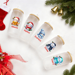Personalized Cute Snowman 20 oz Name Glass Tumbler with Bamboo Lid and Straw Christmas Gift for Family Friends