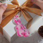 Personalized Pink Ribbon Boxing Gloves Design Beating Breast Cancer Ornament with Text Car Decor Gift for Women Cancer Fighters