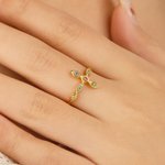 Personalised Dainty Cross Ring with 1-6 Birthstones Anniversary Mother's Day Christmas Gift for Women Family