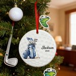 Personalized Golf Bag Design Ceramic Ornament with Name and Year Tree Decor Christmas Gift for Golf Lovers Golfers