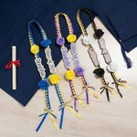 Personalized Class of 2025 Rose Rhinestone Two-Colored Braided Graduation Ribbon Lei with Texts Graduation Party Decor Gift for Graduates