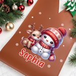 Personalized Cute Christmas Snowman PU Leather Wine Bag with Name and Handle Protective Wine Accessories Christmas Party Gift for Wine Lover