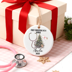 Personalized First Christmas As A Nurse Ceramic Hanging Ornament with Name and Year Tree Decoration Christmas Appreciation Gift for New Nurses