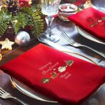 Personalised Elk Christmas Tree Bell Santa Claus 100% Cotton Red Napkin with Name Table Decor Christmas Gift for Family Friend