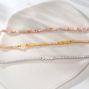 Personalized Simple Multiple Name Tennis Bracelet Dainty Jewellery Mother's Day Birthday Anniversary Gift for Women Tennis Lover