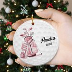 Personalized Golf Bag Design Ceramic Ornament with Name and Year Tree Decor Christmas Gift for Golf Lovers Golfers