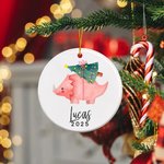 Personalized Dinosaur Christmas Theme Ceramic Ornament with Name Holiday Tree Decor Christmas Gift for Kids Boys