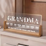 Luce notturna a LED in acrilico con titolo floreale personalizzato, 1-8 nomi, date e base in legno, regalo di Natale per la famiglia.