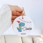 Personalized Dinosaur Christmas Theme Ceramic Ornament with Name Holiday Tree Decor Christmas Gift for Kids Boys