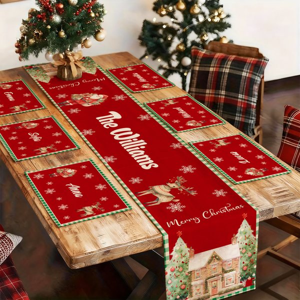 Personalisiertes Tischset Weihnachtsmann Rentier Weihnachten Tischläufer Passende Tischsets mit Familienname Weihnachtsgeschenk für Familie Freund