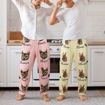 Personalized Multicolor Cute Paw Print Carrot Pattern Pet Avatar Photo Adult Kid Pajama Pants with Name Birthday Gift for Family Pet Lovers